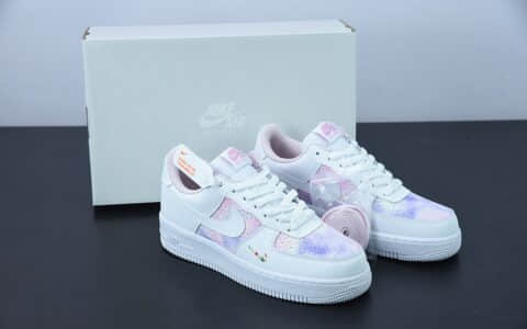 耐克Nike Air Force 1'07 Low 扎染粉紫刺绣白勾空军一号低帮休闲板鞋纯原版本 货号：CH3512-001