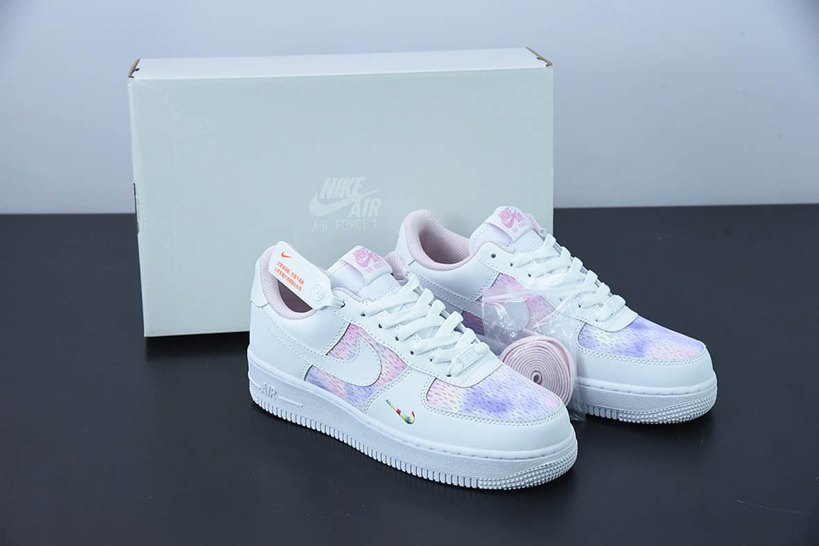 耐克Nike Air Force 1'07 Low 扎染粉紫刺绣白勾空军一号低帮休闲板鞋纯原版本 货号：CH3512-001