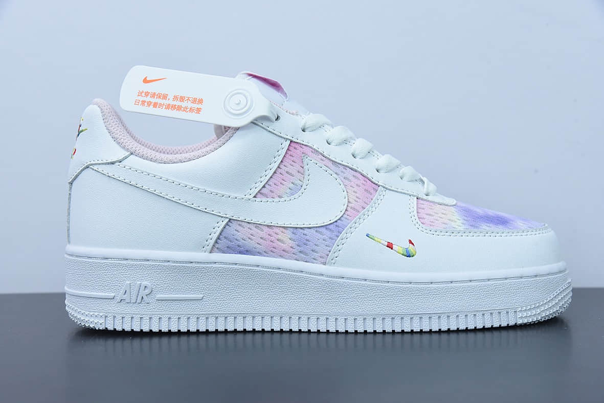 耐克Nike Air Force 1'07 Low 扎染粉紫刺绣白勾空军一号低帮休闲板鞋纯原版本 货号：CH3512-001