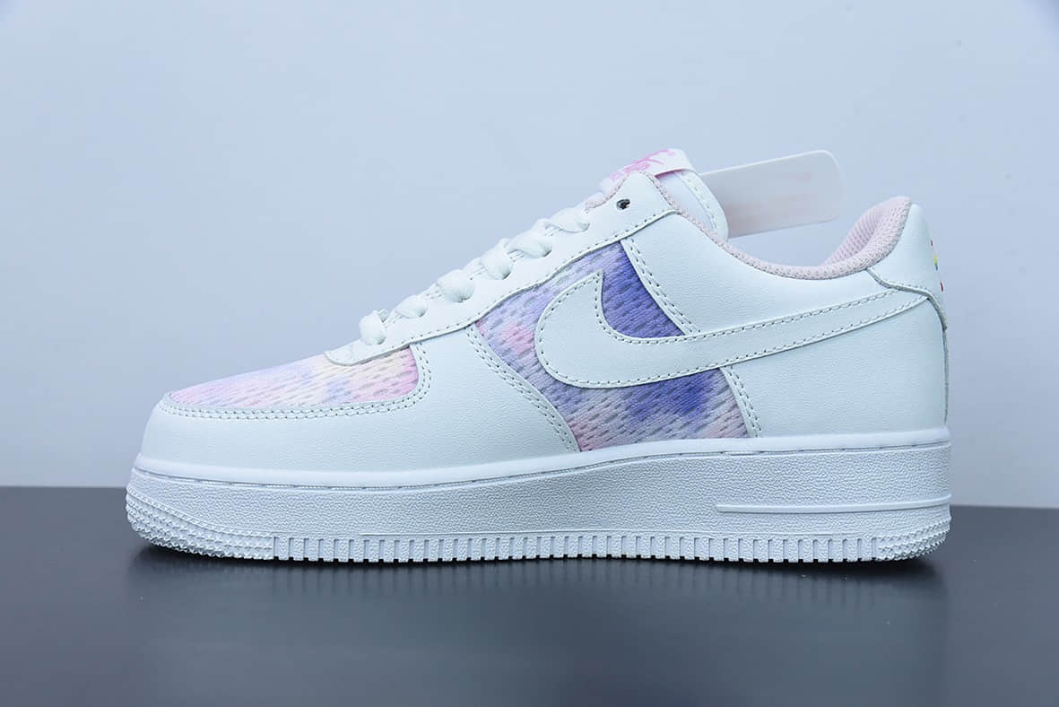 耐克Nike Air Force 1'07 Low 扎染粉紫刺绣白勾空军一号低帮休闲板鞋纯原版本 货号：CH3512-001