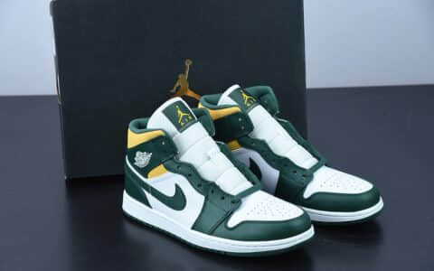 乔丹 Air Jordan 1 Mid Green Yellow AJ 乔1白绿黄西雅图超音速中帮休闲板鞋纯原版本 货号：554724-371