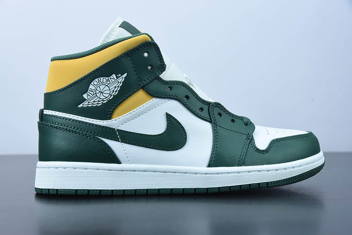 乔丹 Air Jordan 1 Mid Green Yellow AJ 乔1白绿黄西雅图超音速中帮休闲板鞋纯原版本 货号：554724-371