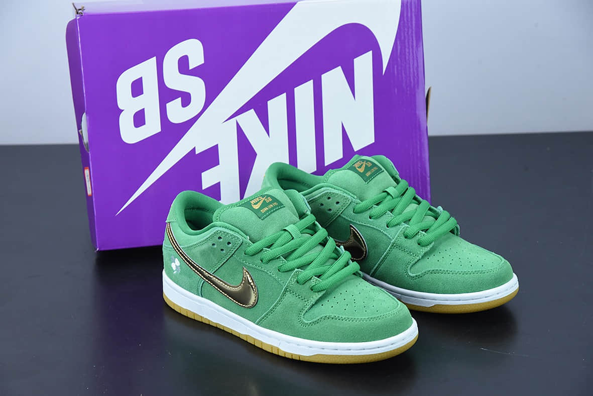 耐克 Nike SB Dunk LowSt. Patrick’s Day凯尔特人绿金四叶草刺绣低帮板鞋纯原版本 货号：BQ6817-303