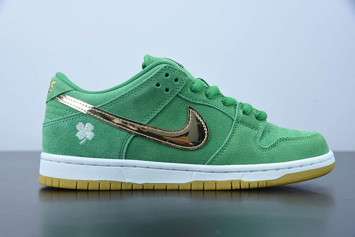 耐克 Nike SB Dunk LowSt. Patrick’s Day凯尔特人绿金四叶草刺绣低帮板鞋纯原版本 货号：BQ6817-303