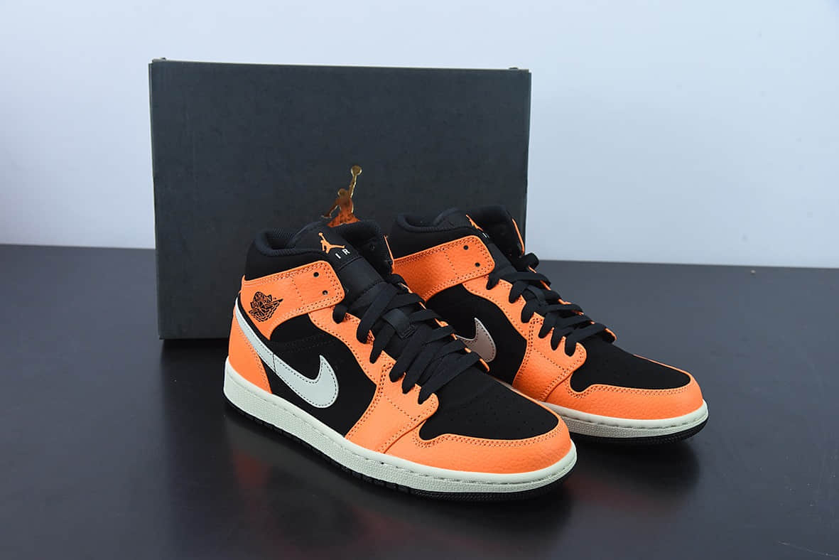 乔丹Air Jordan AJ1 Mid 黑橙小扣碎中帮篮球鞋纯原版本 货号：554724-062