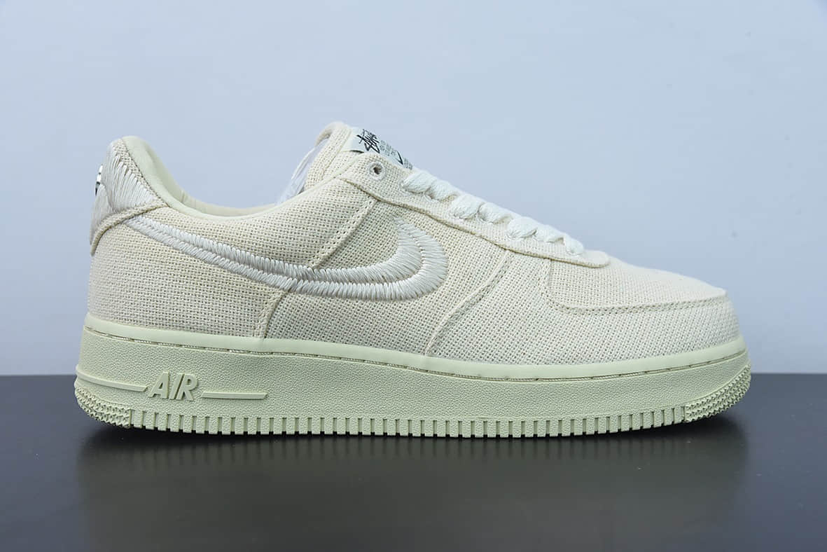 耐克Nike Stussy x Nike Air Force 1 '07 White Cool 斯图西联名米白帆布空军一号低帮休闲板鞋纯原版本 货号：CZ9084-200