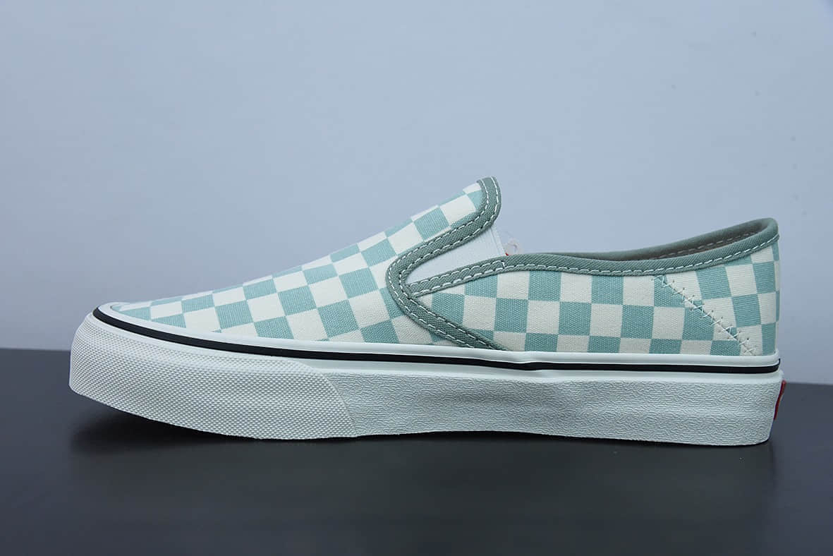 万斯Vans Slip-On奶绿色棋盘格日系复古男女鞋帆布鞋纯原版本 货号：VN0A5HYQB80