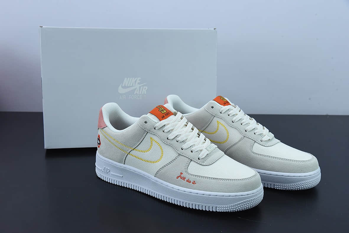 耐克Nike Air Force 1 AF1浅灰白口红刺绣空军一号低帮休闲板鞋纯原版本 货号：DQ7656-100