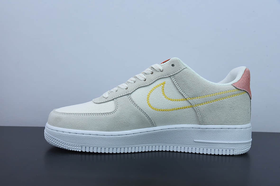 耐克Nike Air Force 1 AF1浅灰白口红刺绣空军一号低帮休闲板鞋纯原版本 货号：DQ7656-100