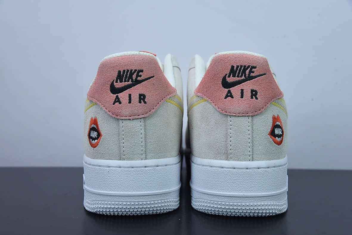 耐克Nike Air Force 1 AF1浅灰白口红刺绣空军一号低帮休闲板鞋纯原版本 货号：DQ7656-100