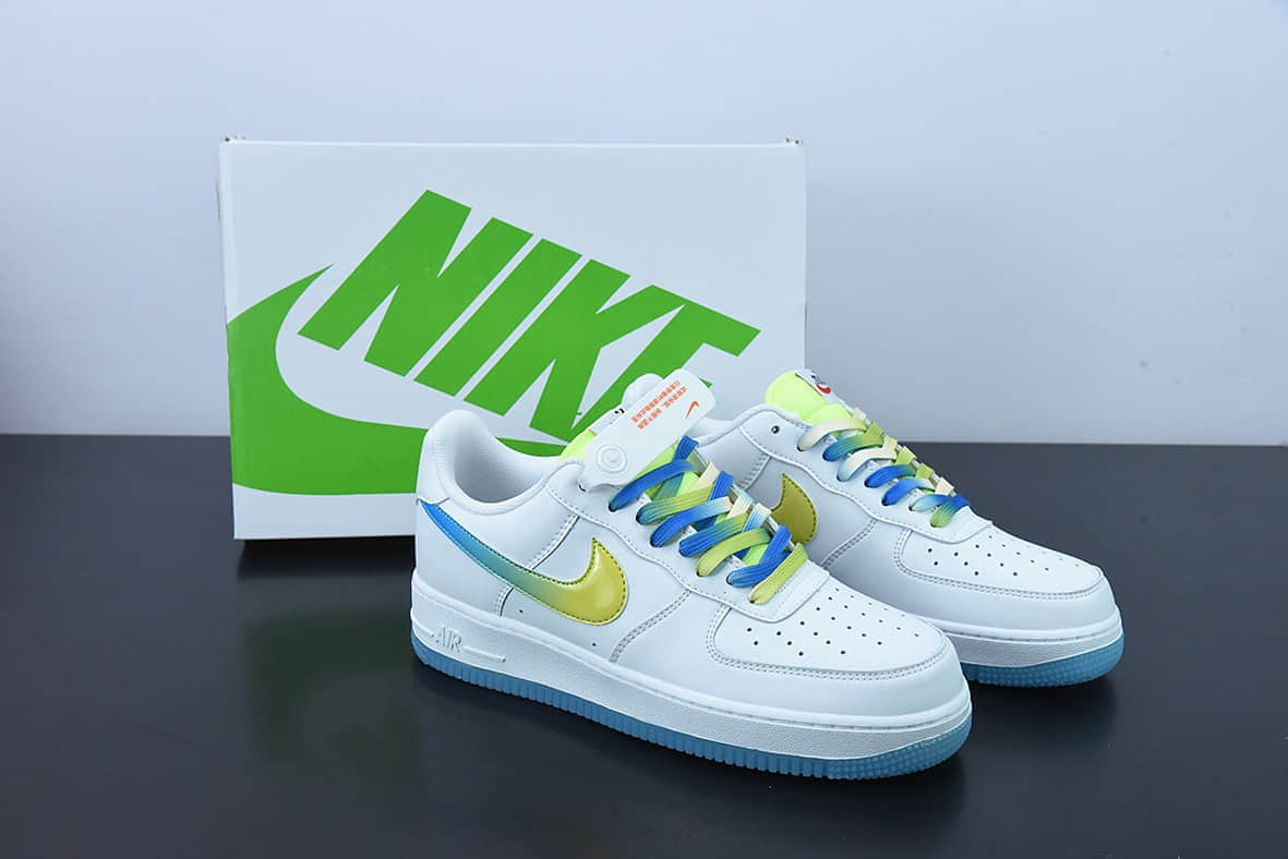 耐克Nike Air Force 1 Low '07 白蓝黄渐变冰柠檬配色空军一号低帮休闲板鞋纯原版本 货号：TO1232-111