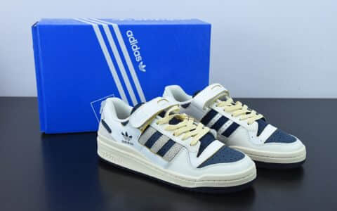 阿迪达斯Adidas Originals Forum 84 Low 罗马系列皮革米白海军蓝魔术贴低帮复古系带百搭休闲运动板鞋纯原版本 货号：GZ6427