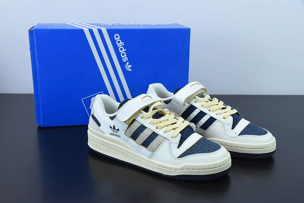 阿迪达斯Adidas Originals Forum 84 Low 罗马系列皮革米白海军蓝魔术贴低帮复古系带百搭休闲运动板鞋纯原版本 货号：GZ6427