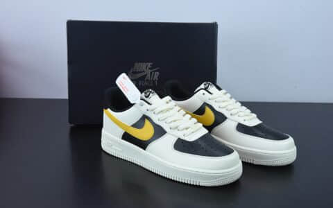 耐克Nike Air Force 1 Low 米白黄拼接米黑金空军一号低帮运动休闲板鞋纯原版本 货号：DD3117-100