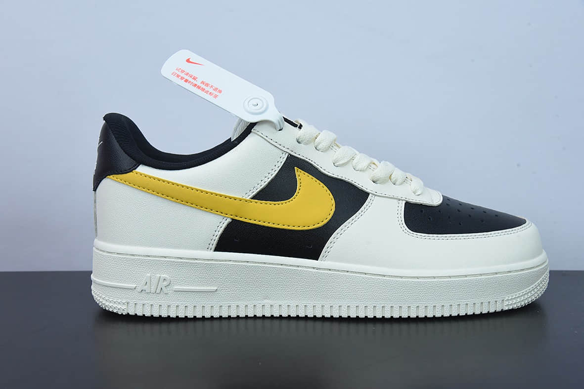 耐克Nike Air Force 1 Low 米白黄拼接米黑金空军一号低帮运动休闲板鞋纯原版本 货号：DD3117-100