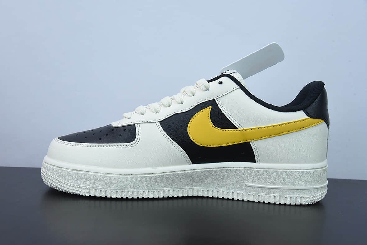 耐克Nike Air Force 1 Low 米白黄拼接米黑金空军一号低帮运动休闲板鞋纯原版本 货号：DD3117-100