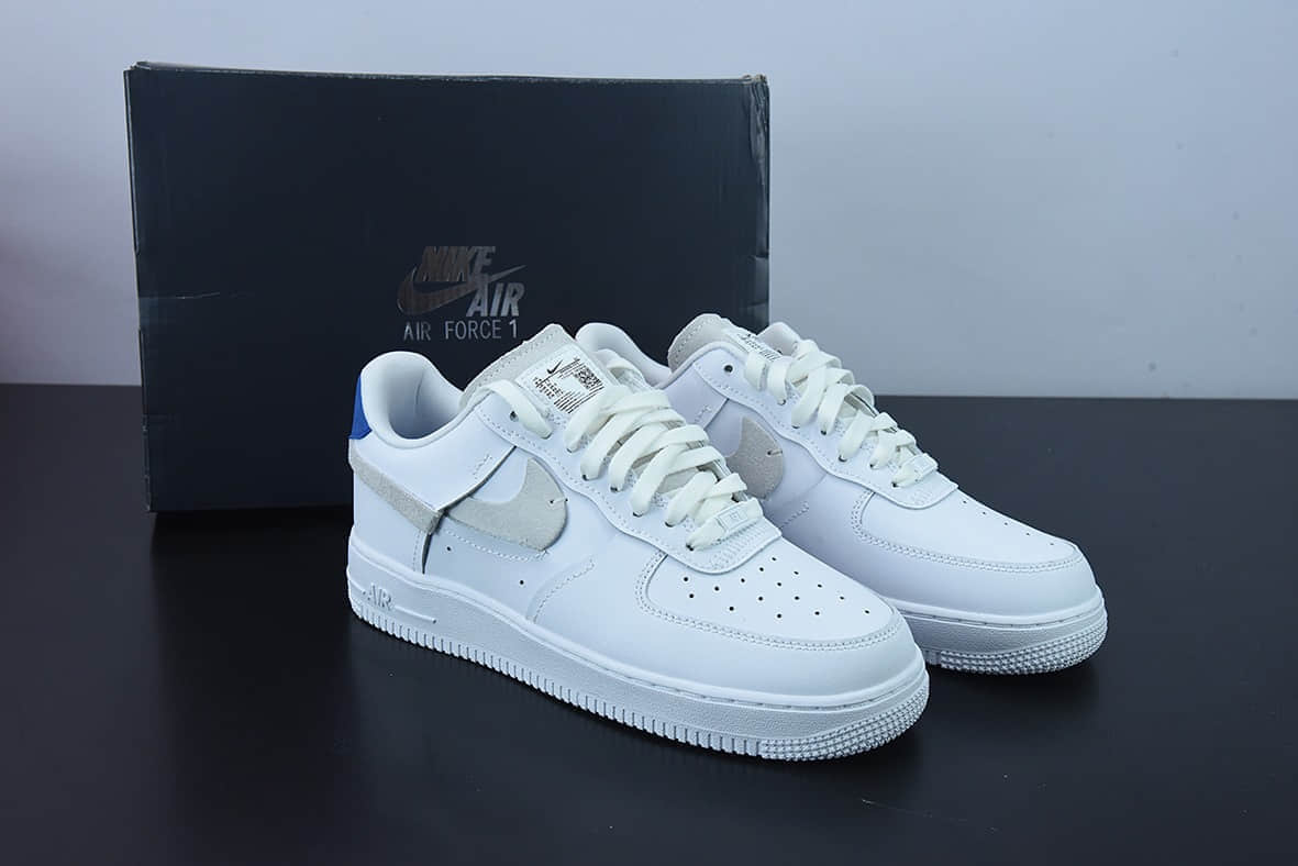 耐克Nike Air Force 1 '07 LXVandalized Sail白皮断钩蓝橙尾”解构空军一号经典低帮百搭休闲运动板鞋纯原版本 货号：898889-103