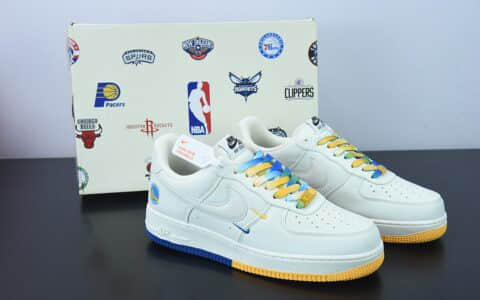 耐克Nike Air Force 1“帆布金州勇士队米白紫黄蓝迷你双钩子空军一号低帮休闲板鞋纯原版本 货号：NA2022-004