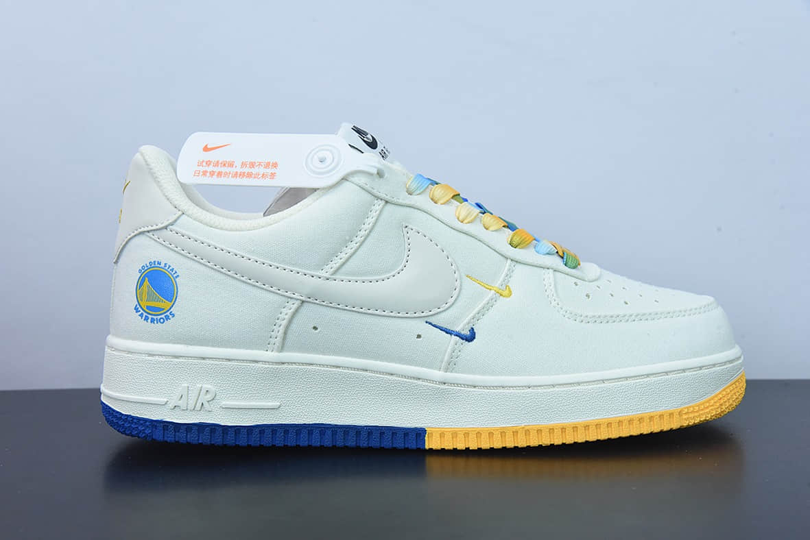 耐克Nike Air Force 1“帆布金州勇士队米白紫黄蓝迷你双钩子空军一号低帮休闲板鞋纯原版本 货号：NA2022-004