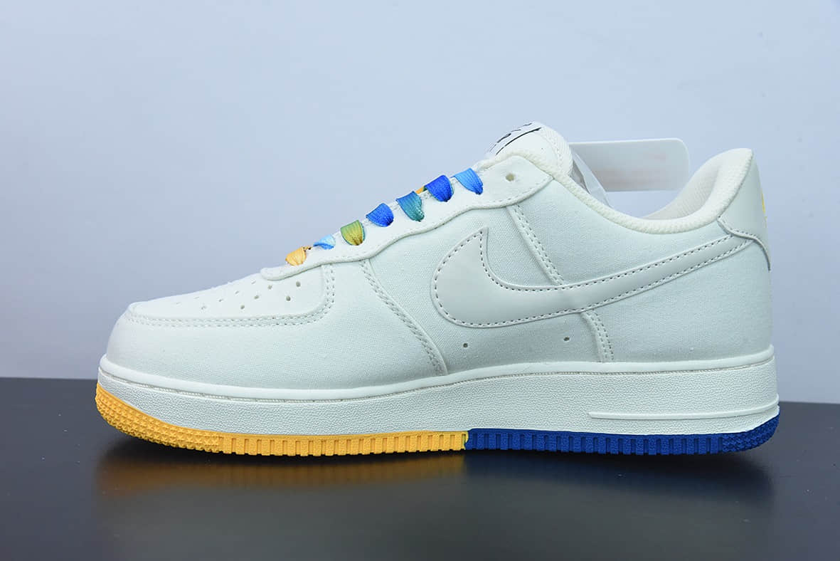 耐克Nike Air Force 1“帆布金州勇士队米白紫黄蓝迷你双钩子空军一号低帮休闲板鞋纯原版本 货号：NA2022-004