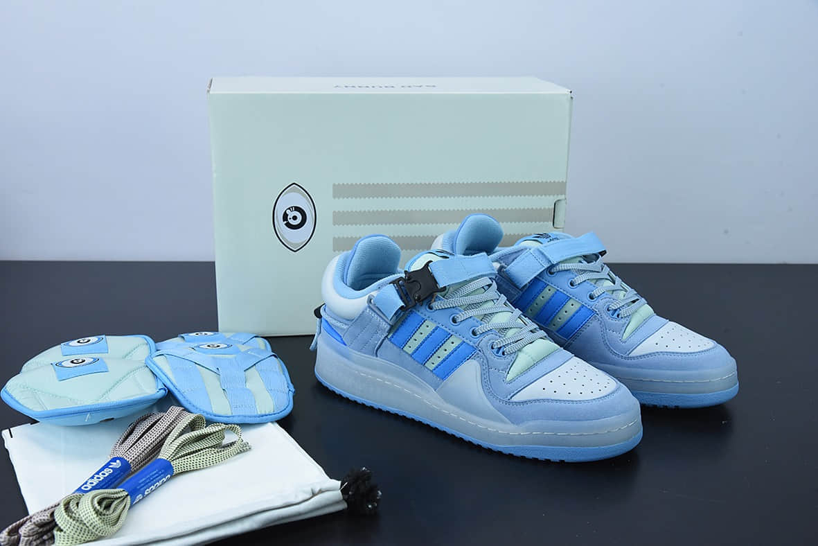 阿迪达斯Adidas Bad Bunny x AD Forum Buckle LowPink Easter Egg罗马系列机能搭扣“果冻蓝蓝兔低帮休闲板鞋纯原版本 货号：GY9693