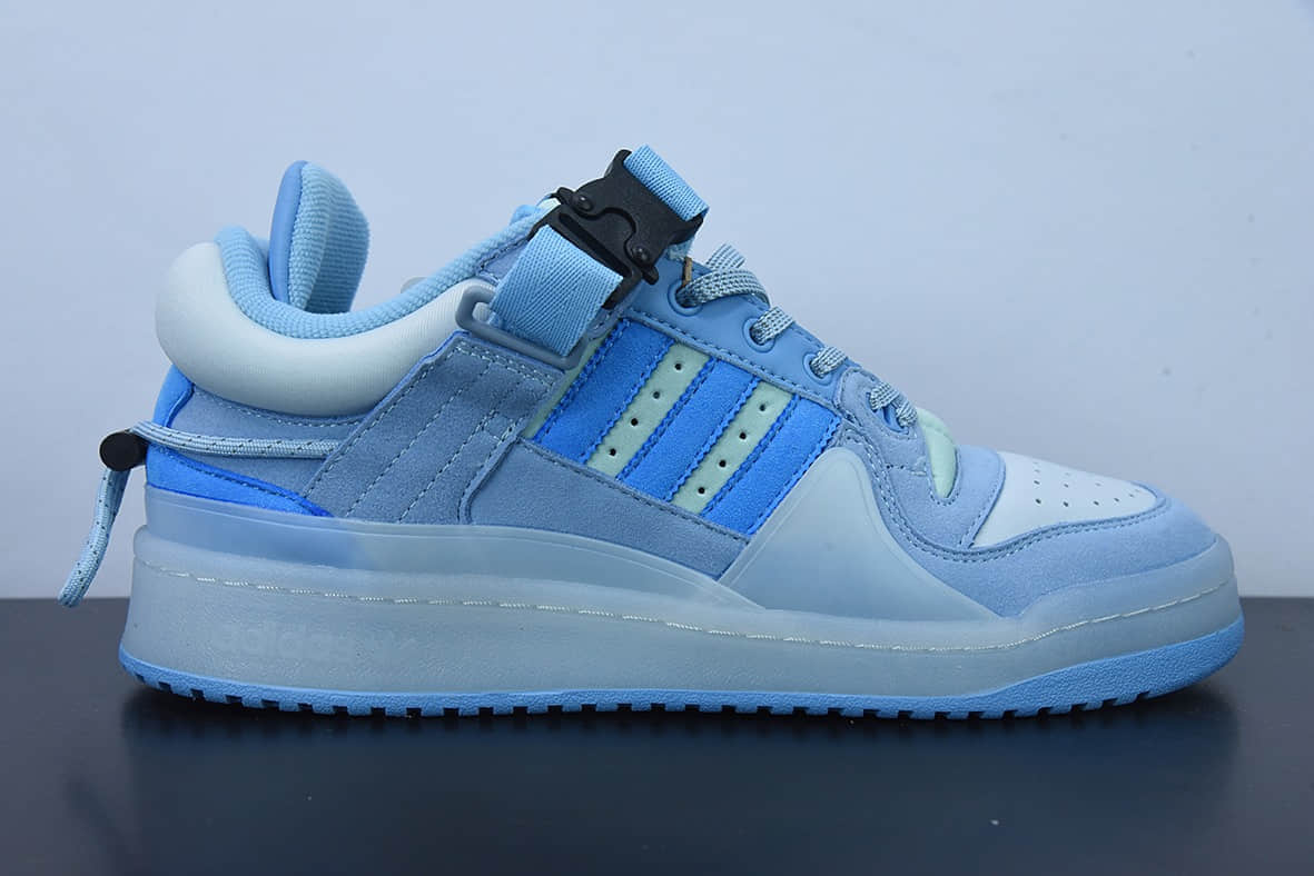 阿迪达斯Adidas Bad Bunny x AD Forum Buckle LowPink Easter Egg罗马系列机能搭扣“果冻蓝蓝兔低帮休闲板鞋纯原版本 货号：GY9693