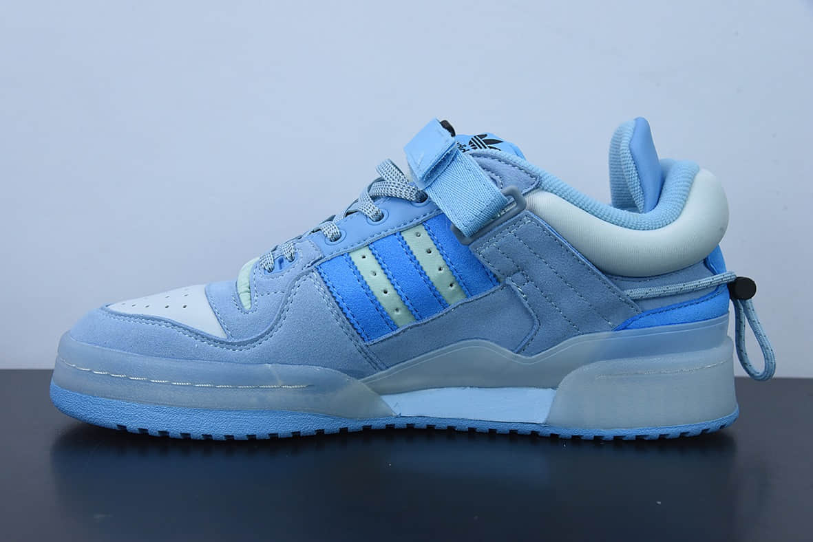 阿迪达斯Adidas Bad Bunny x AD Forum Buckle LowPink Easter Egg罗马系列机能搭扣“果冻蓝蓝兔低帮休闲板鞋纯原版本 货号：GY9693