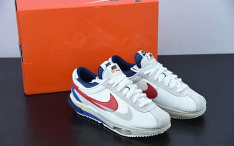 耐克 Nike Sacai x Nk Cortez 白蓝红 50周年纪念款华夫 4.0 运动跑鞋纯原版本 货号：DQ0581-100