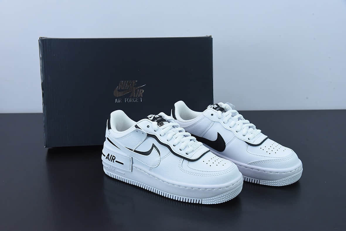 耐克Nike WMNS Air Force 1 Shadow黑白双钩全新少女系解构主义设计空军一号马卡龙低帮休闲板鞋纯原版本 货号：CI0919-001