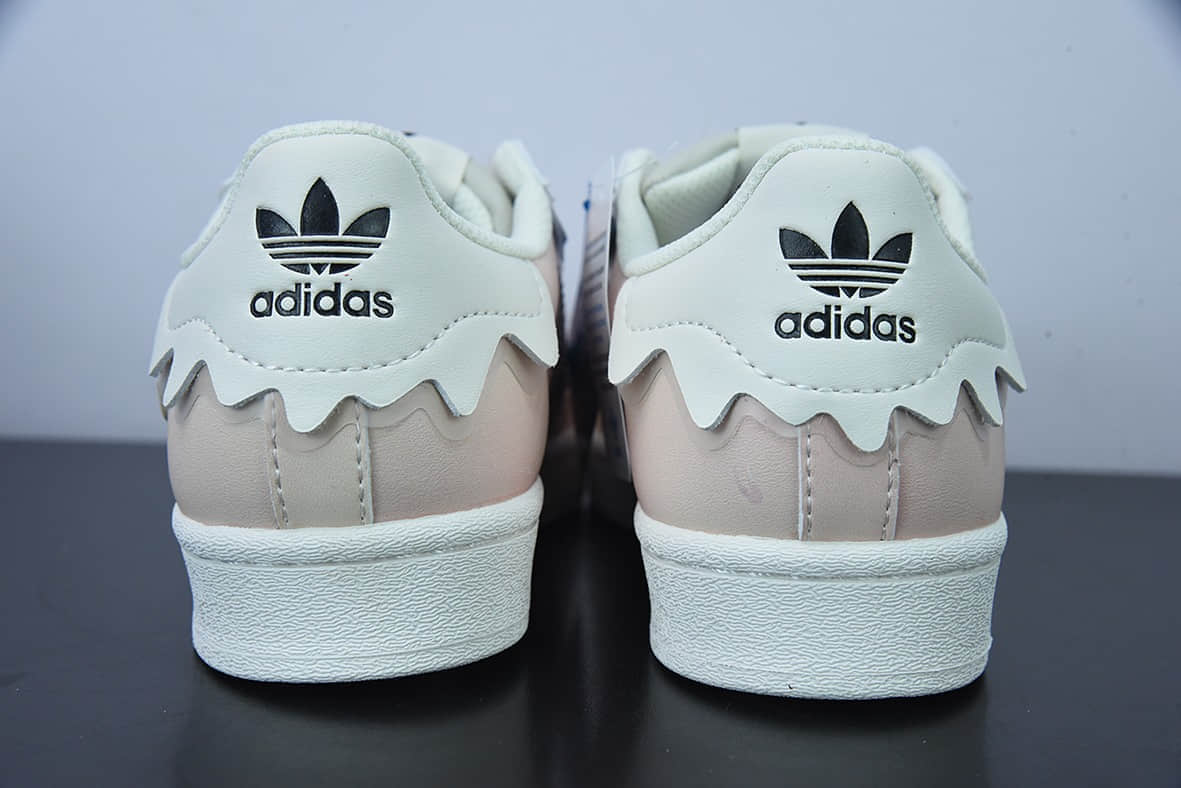 阿迪达斯Adidas Original Super Star 三叶草女22年春低帮花边粉色奶油经典贝壳头板鞋纯原版本 货号：GW4444