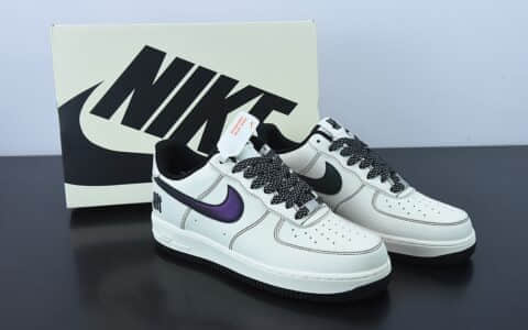 耐克Nike Air Force 1'07 LowMilk WhitePurple皮革米白反光镭射车线空军一号低帮休闲板鞋纯原版本 货号：312588-121