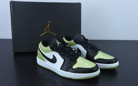 乔丹Air Jordan 1 Low Vivid Green Snakeskin蛇纹黑绿低帮篮球鞋纯原版本 货号：DX4446-301