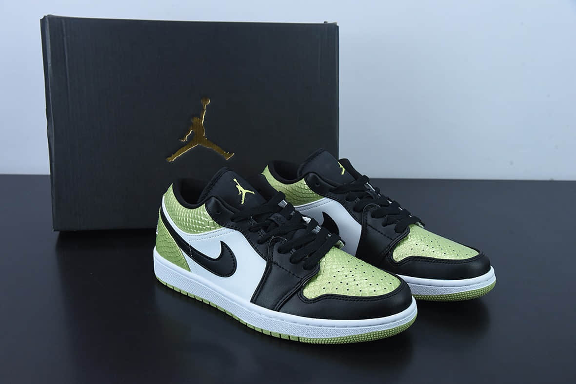 乔丹Air Jordan 1 Low Vivid Green Snakeskin蛇纹黑绿低帮篮球鞋纯原版本 货号：DX4446-301