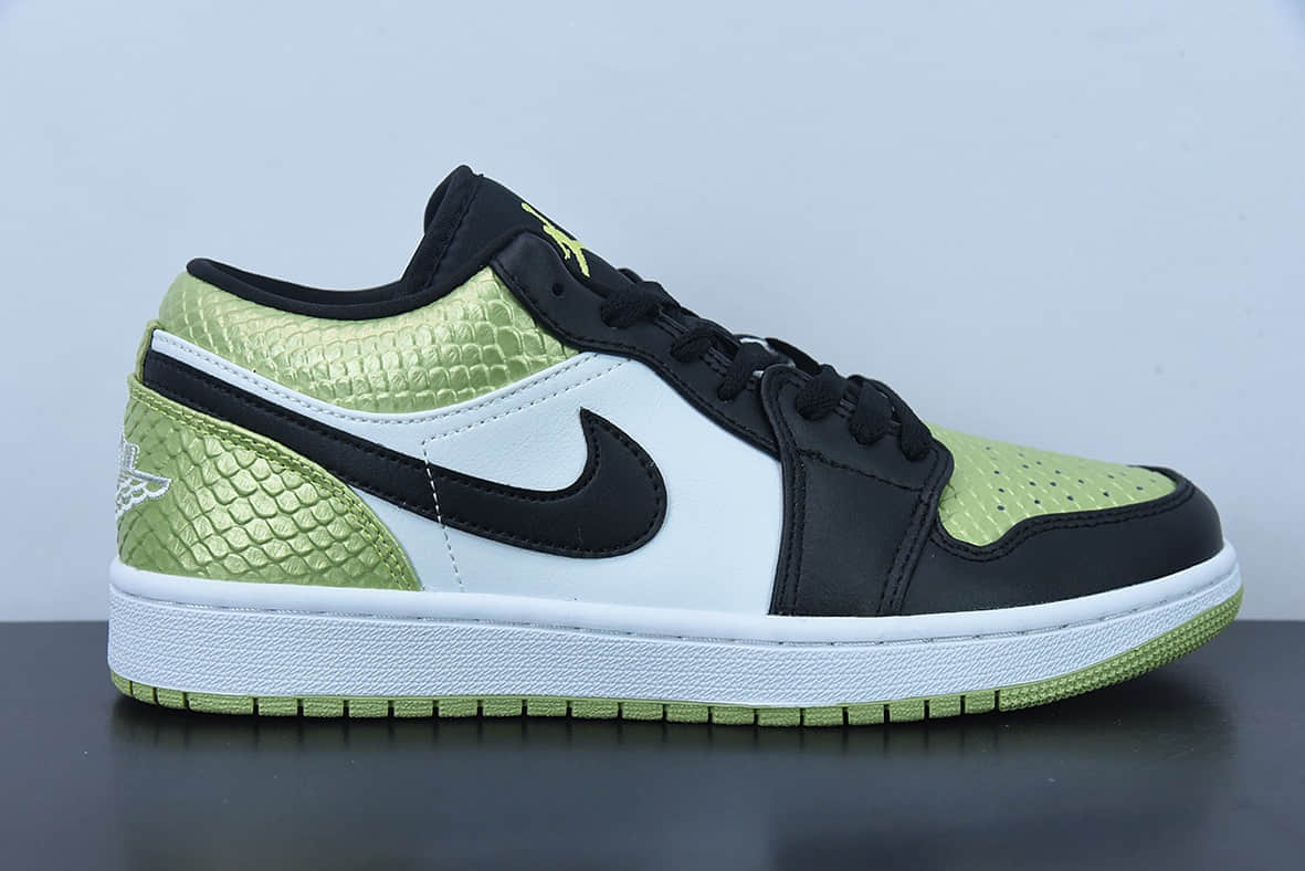 乔丹Air Jordan 1 Low Vivid Green Snakeskin蛇纹黑绿低帮篮球鞋纯原版本 货号：DX4446-301