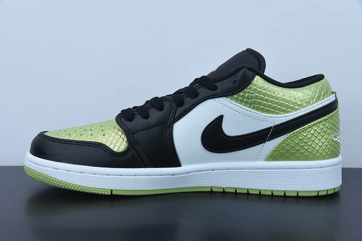 乔丹Air Jordan 1 Low Vivid Green Snakeskin蛇纹黑绿低帮篮球鞋纯原版本 货号：DX4446-301