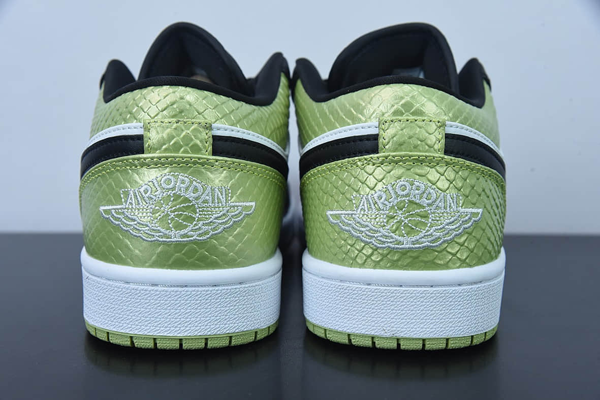 乔丹Air Jordan 1 Low Vivid Green Snakeskin蛇纹黑绿低帮篮球鞋纯原版本 货号：DX4446-301