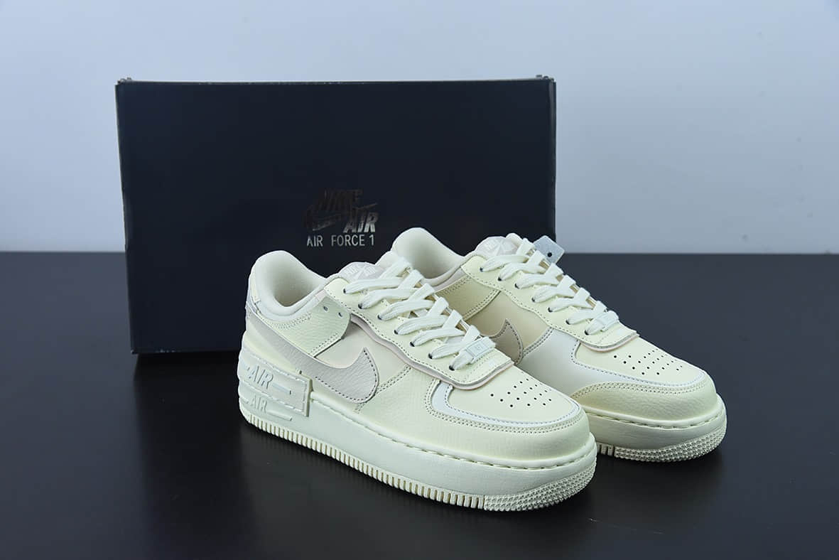 耐克Nike Air Force 1 Shadow 米黄白新配色拼接马卡龙轻量增高低帮百搭板鞋纯原版本 货号：CU8591-102