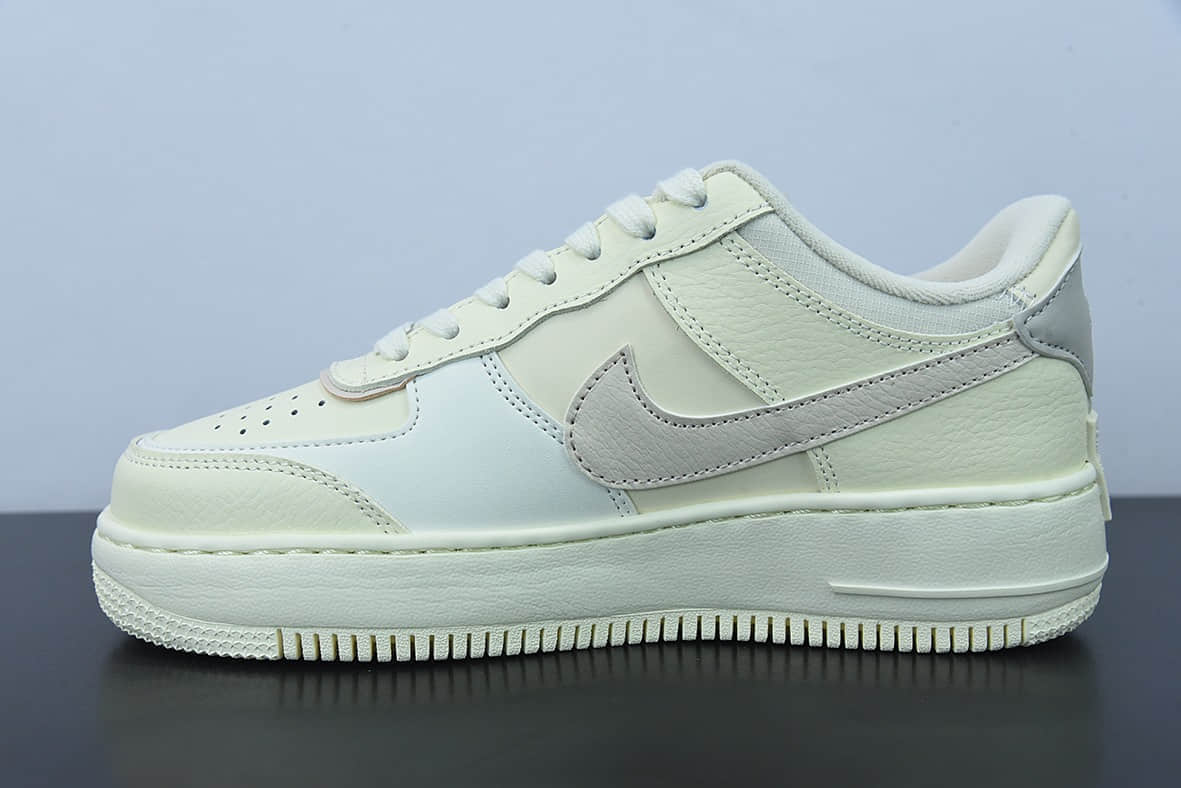 耐克Nike Air Force 1 Shadow 米黄白新配色拼接马卡龙轻量增高低帮百搭板鞋纯原版本 货号：CU8591-102