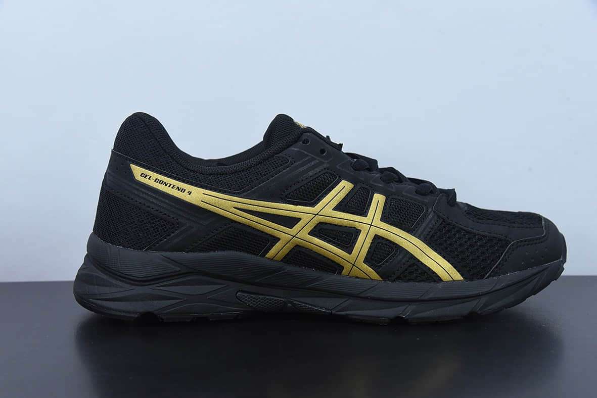 亚瑟士Asics Gel-Contend 4 抗衡4代黑金配色低帮城市休闲运动跑步鞋纯原版本 货号：T8D4Q-013