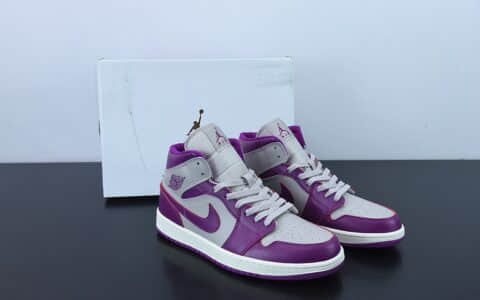 乔丹Air Jordan 1 Mid Magenta AJ1灰紫中帮耐磨篮球鞋纯原版本 货号：BQ6472-501