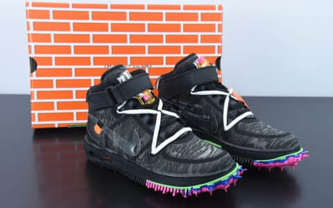 耐克Nike OFF-WHITE X AIR FORCE 1 Mid OW联名黑粉解构中帮休闲板鞋纯原版本 货号：DO6290-001