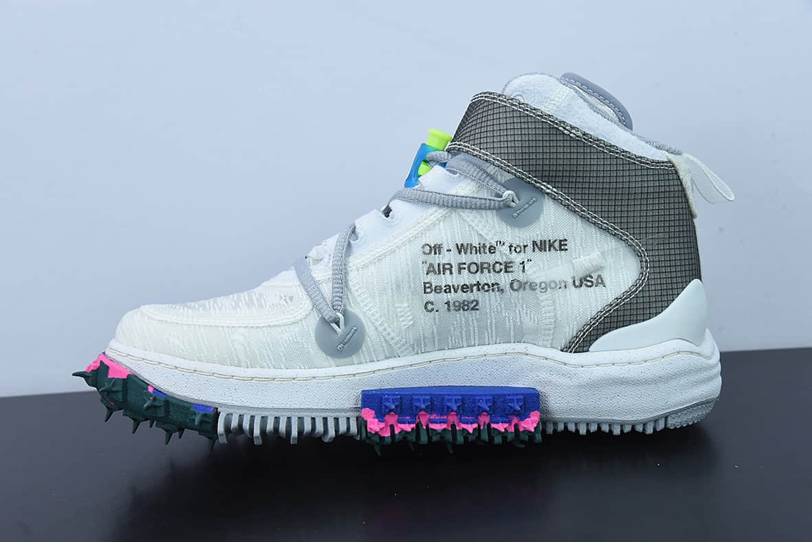 耐克Nike OFF-WHITE X AIR FORCE 1 Mid OW联名白灰解构中帮休闲板鞋纯原版本 货号：DO6290-100