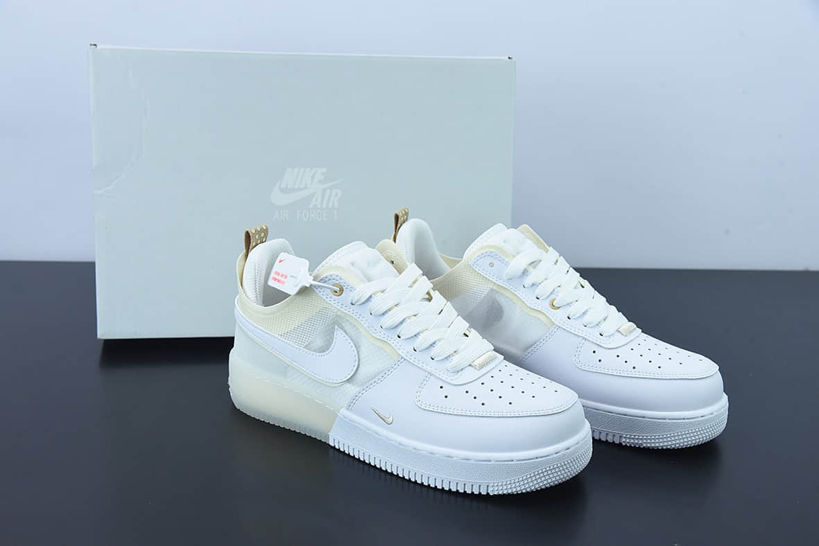 耐克Nike Air Force 1 React 网纱白黄解构拼接空军一号低帮休闲板鞋纯原版本 货号：DH7615-100