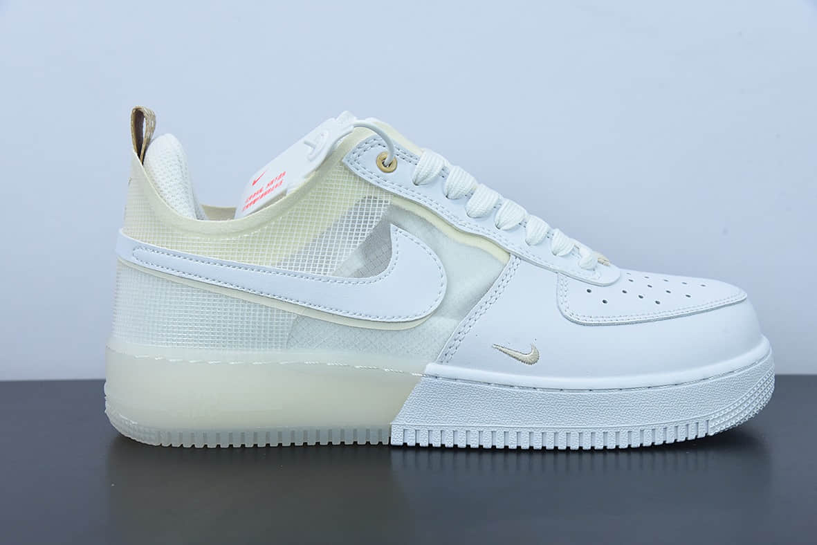 耐克Nike Air Force 1 React 网纱白黄解构拼接空军一号低帮休闲板鞋纯原版本 货号：DH7615-100