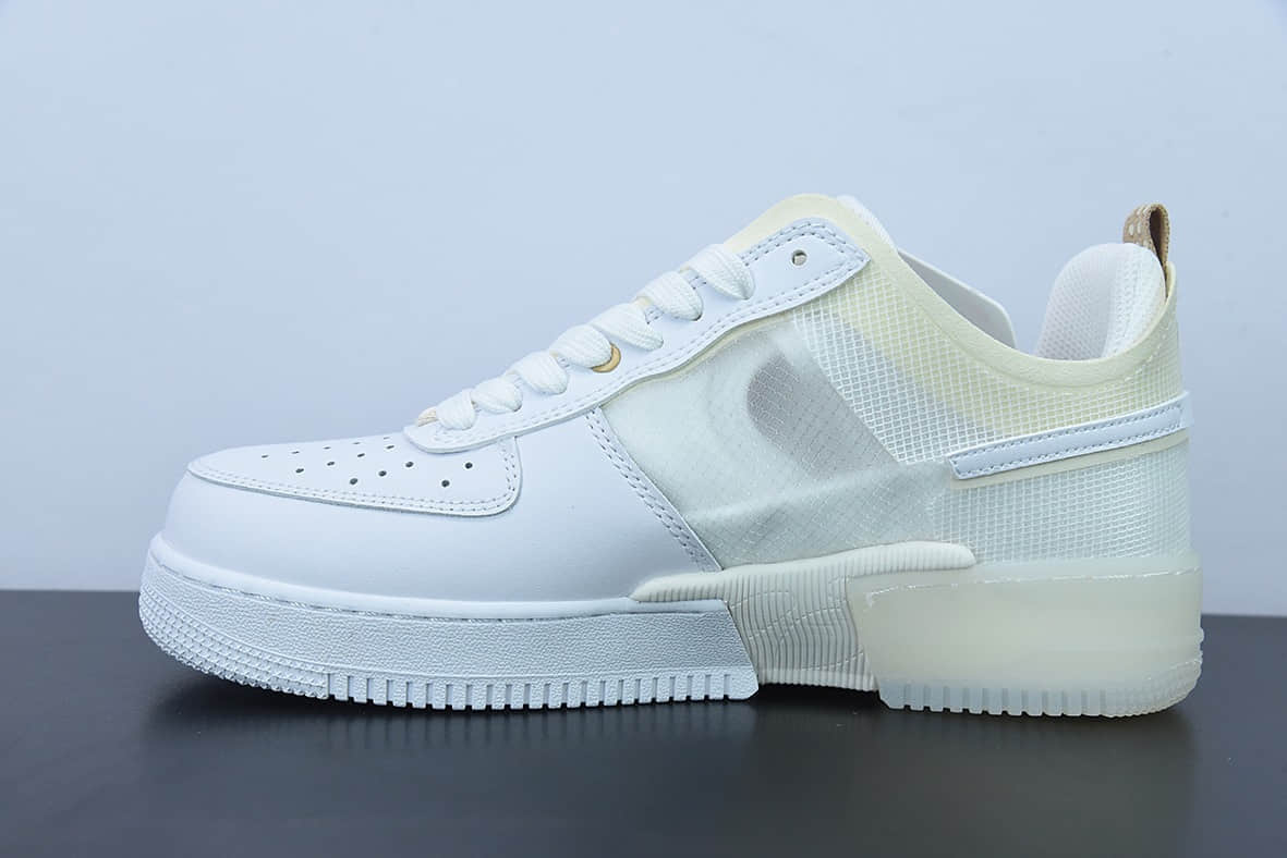 耐克Nike Air Force 1 React 网纱白黄解构拼接空军一号低帮休闲板鞋纯原版本 货号：DH7615-100