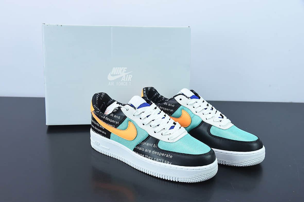 耐克Nike By You Air Force 1'07 Low Retro SP黑绿拼接黄报纸印花空军一号低帮休闲板鞋纯原版本 货号：CI0057-100