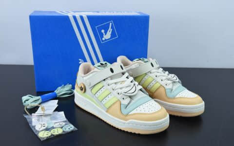 阿迪达斯Adidas originals Forum 84 low 浅黄米白笑脸装饰魔术贴低帮百搭潮流休闲运动板鞋纯原版本 货号：GW4427