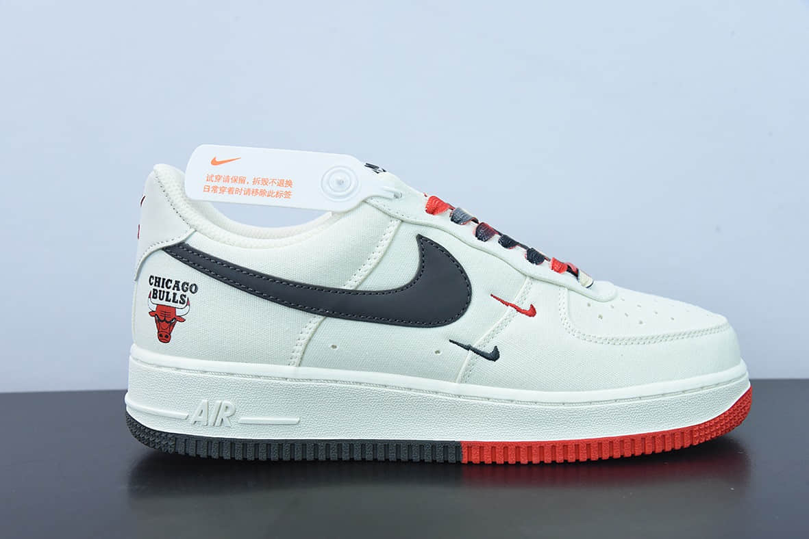 耐克Nike Air Force 1 AF1 白黑红帆布多钩NBA芝加哥公牛城市限定款空军一号低帮休闲板鞋纯原版本 货号：NA2022-005