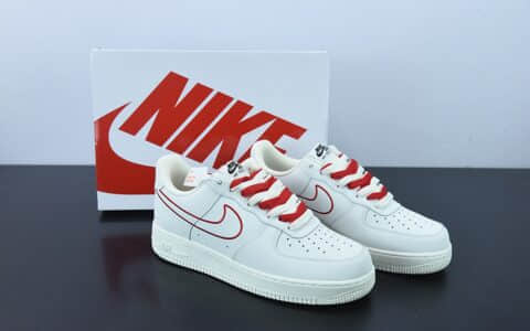 耐克Nike Air Force 1 Low 米白红电秀勾空军一号低帮休闲板鞋纯原版本 货号：CL6326-108