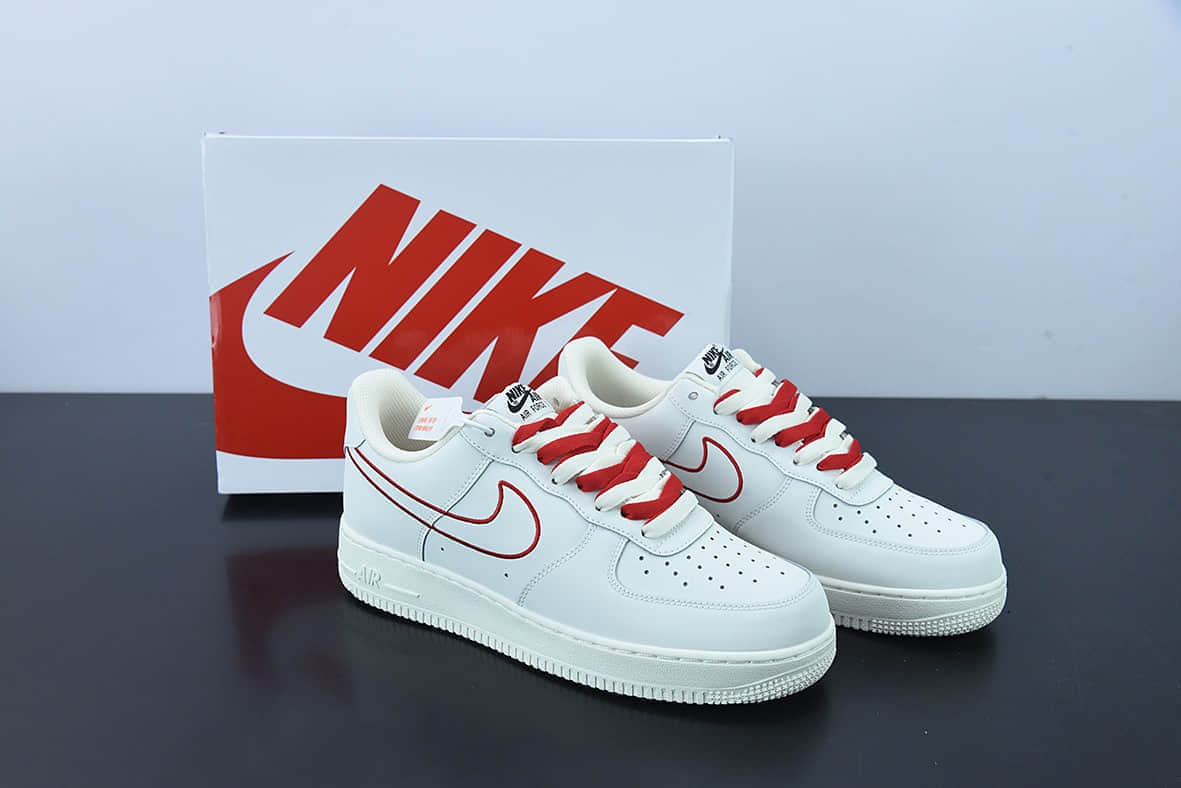 耐克Nike Air Force 1 Low 米白红电秀勾空军一号低帮休闲板鞋纯原版本 货号：CL6326-108